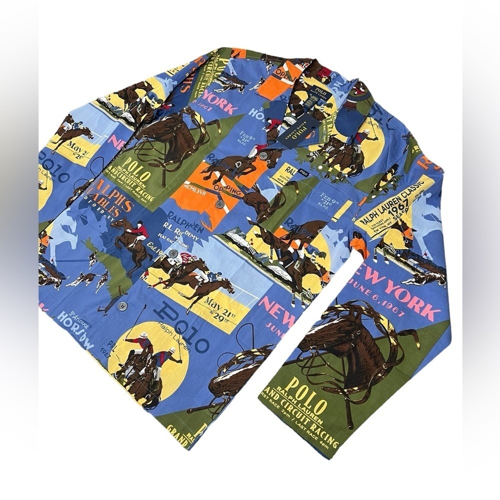 Polo Ralph Lauren Equestrian Sleepwear All Over Print Button Up Shirt - Picture 3 of 12